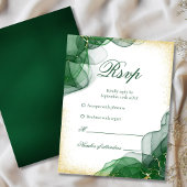 Emerald Green Gold Marble White Wedding RSVP Card Kaartje