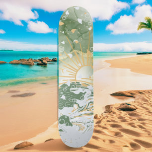 Emerald Green & Gold Marble Zee Ocean Waves Persoonlijk Skateboard