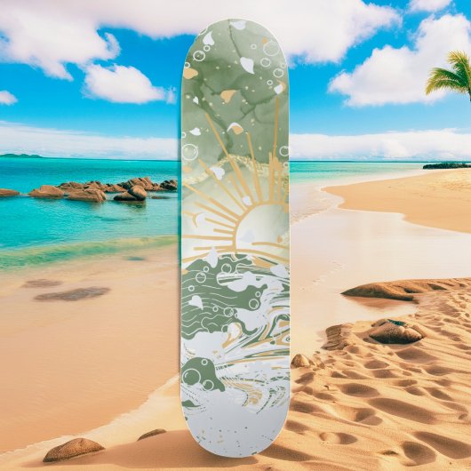 Emerald Green & Gold Marble Zee Ocean Waves Persoonlijk Skateboard