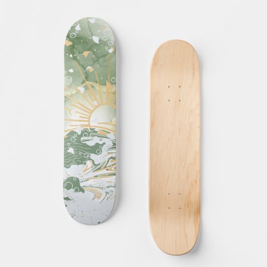 Emerald Green & Gold Marble Zee Ocean Waves Persoonlijk Skateboard (Voorkant)