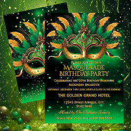 Emerald Green Gold Masks Masquerade Birthday Party Kaart