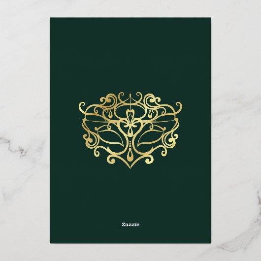 Emerald Green & Gold Masquerade Sweet 16 Party Folie Uitnodiging (Achterkant)