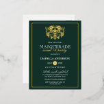 Emerald Green & Gold Masquerade Sweet 16 Party Folie Uitnodiging Briefkaart<br><div class="desc">Emerald Green & Gold Masquerade Sweet 16 Party Folie Briefkaart Uitnodigingen. Met een gouden folie masker bovenaan tegen een groene achtergrond. Ideaal voor een modern,  maar stijlvol 16-jarig feest!</div>