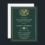 Emerald Green & Gold Masquerade Sweet 16 Party Uitnodiging Briefkaart<br><div class="desc">Emerald Green & Gold Masquerade Sweet 16 Party Briefkaart Invitations. Met een faux gouden folie masker bovenaan tegen een smaragdgroene achtergrond. Ideaal voor een modern,  maar stijlvol 16-jarig feest!</div>