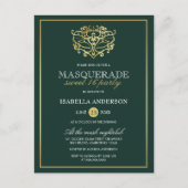 Emerald Green & Gold Masquerade Sweet 16 Party Uitnodiging Briefkaart (Voorkant)