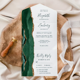 Emerald Green Gold Meal Options Wedding All In One Uitnodiging