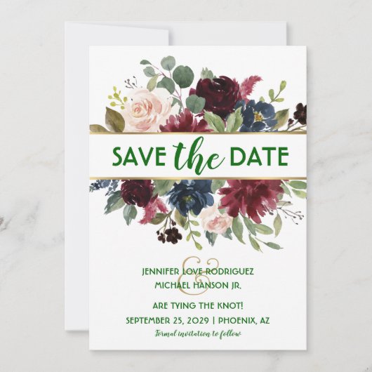 Emerald Green Gold Merlot Navy Boho Save the Date Kaart (Voorkant)