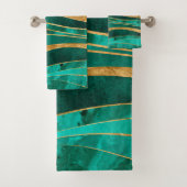 Emerald Green Gold Metallic Wavy Abstract Bad Handdoek (Insitu)