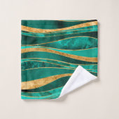 Emerald Green Gold Metallic Wavy Abstract Bad Handdoek (Wasdoekje)