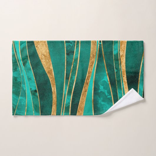 Emerald Green Gold Metallic Wavy Abstract Bad Handdoek (Handdoek)