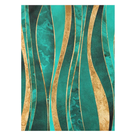 Emerald Green Gold Metallic Wavy Abstract Tafelkleed (Voorkant)