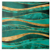 Emerald Green Gold Metallic Wavy Abstract Tegeltje (Voorkant)