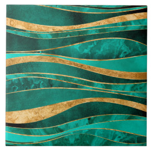 Emerald Green Gold Metallic Wavy Abstract Tegeltje