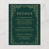 Emerald Green Gold Minimalist Wedding Details Kaart (Voorkant)