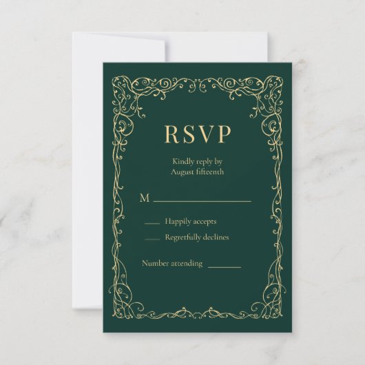 Emerald Green Gold Minimalist Wedding RSVP  (Voorkant)