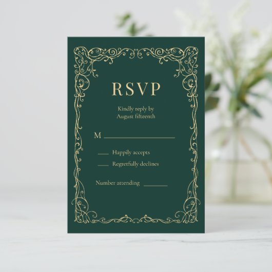 Emerald Green Gold Minimalist Wedding RSVP (Staand voorkant)