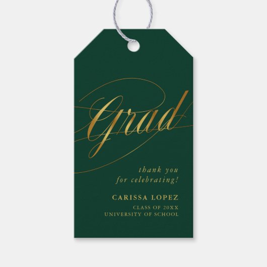Emerald Green & Gold Minimalistische Afstudeerder  Cadeaulabel (Voorkant)