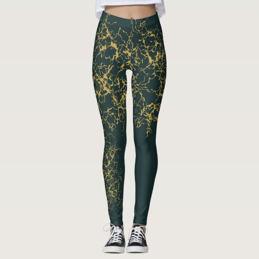 Emerald Green Gold Modern Abstract Leggings (Voorkant)