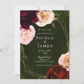 Emerald Green & Gold Modern Dark Floral Wedding Kaart (Voorkant)