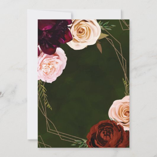 Emerald Green & Gold Modern Dark Floral Wedding Kaart (Achterkant)