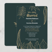 Emerald Green Gold Modern Drawn Leaves Wedding Kaart (Voorkant / Achterkant)