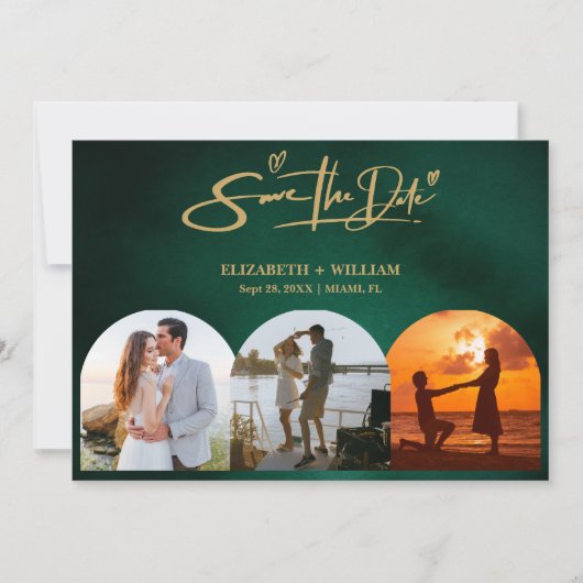 Emerald Green & Gold Modern Elegant Save The Date (Voorkant)