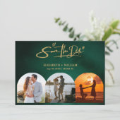 Emerald Green & Gold Modern Elegant Save The Date (Staand voorkant)