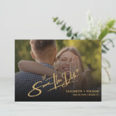 Emerald Green & Gold Modern Elegant Save The Date (Staand voorkant)