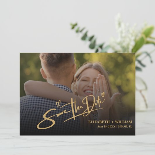 Emerald Green & Gold Modern Elegant Save The Date (Staand voorkant)