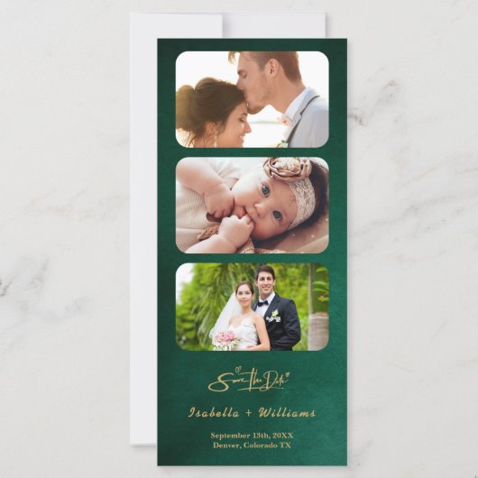 Emerald Green & Gold Modern Elegant Save the Date (Achterkant)