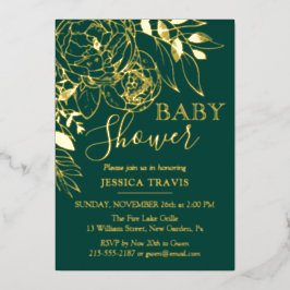 Emerald Green & Gold Modern Floral Baby shower Folie Uitnodiging