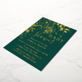 Emerald Green & Gold Modern Floral Baby shower Folie Uitnodiging (Gedraaid)