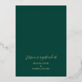 Emerald Green & Gold Modern Floral Baby shower Folie Uitnodiging (Achterkant)