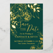 Emerald Green & Gold Modern Floral Save the Date Folie Uitnodiging (Voorkant)