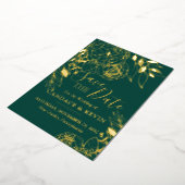 Emerald Green & Gold Modern Floral Save the Date Folie Uitnodiging (Gedraaid)