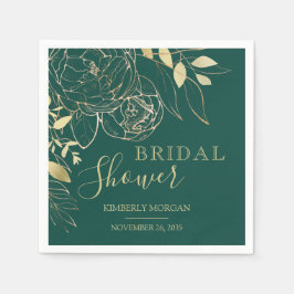 Emerald Green & Gold Modern Floral Vrijgezellenfee Servet