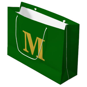 Emerald Green & Gold Modern Letter Monogram Groot Cadeauzakje