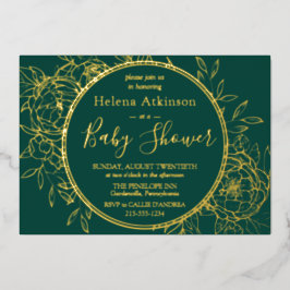 Emerald Green & Gold Modern Toile Baby shower Folie Uitnodiging