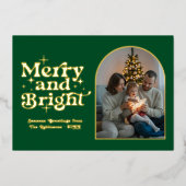 Emerald Green & Gold Moderne Retro Kerstfoto Folie Feestdagenkaart (Voorkant)