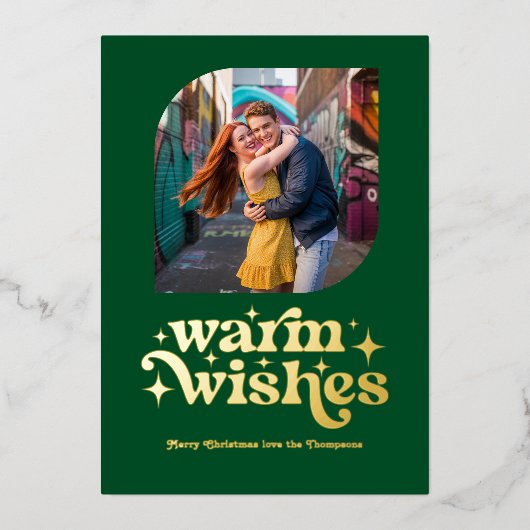 Emerald Green & Gold Moderne Retro Kerstfoto Folie Feestdagenkaart (Voorkant)