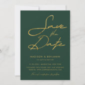 Emerald Green Gold Moderne Typografie Huwelijk Save The Date (Voorkant)