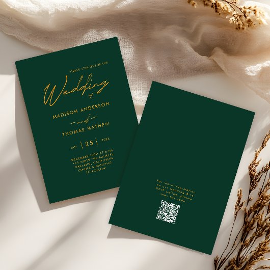 Emerald Green Gold Moderne Typografie RSVP Huwelij Kaart