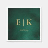 Emerald Green & Gold Monogram Huwelijk Servet (Voorkant)