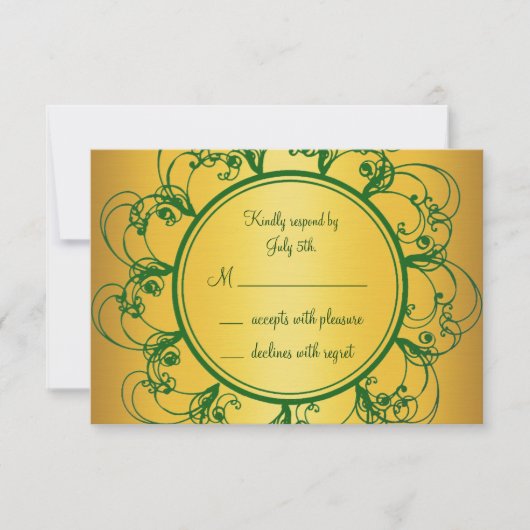 Emerald Green & Gold Monogram RSVP Kaartje (Voorkant)