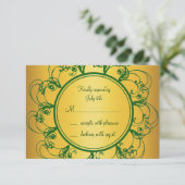 Emerald Green & Gold Monogram RSVP Kaartje (Staand voorkant)