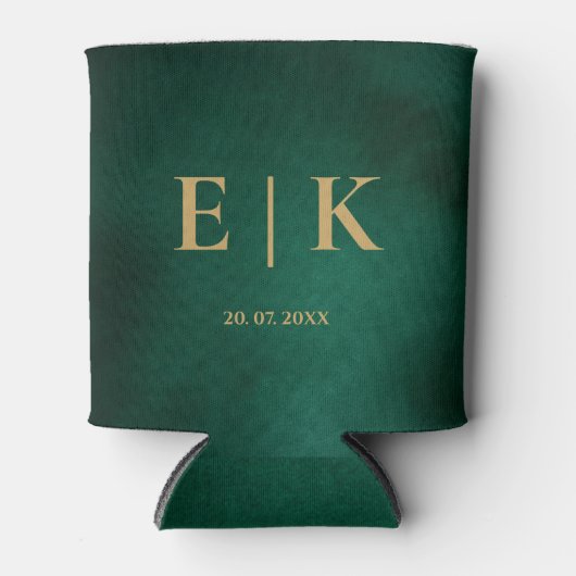 Emerald Green & Gold Monogram Wedding Blikjeskoeler (Voorkant)