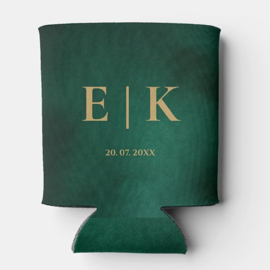 Emerald Green & Gold Monogram Wedding Blikjeskoeler (Achterkant)