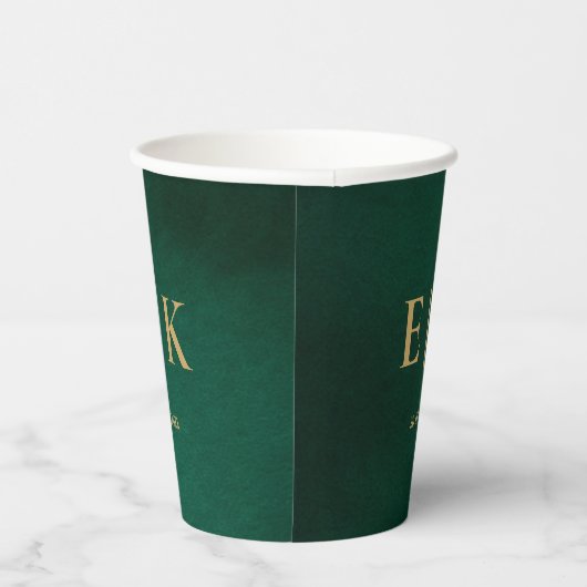 Emerald Green & Gold Monogram Wedding Papieren Bekers (Rechts)