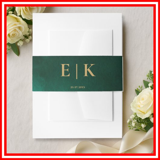 Emerald Green & Gold Monogram Wedding Uitnodigingen Wikkel