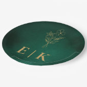 Emerald Green & Gold Monogram Wildflower Wedding Papieren Bordje (Gekanteld)